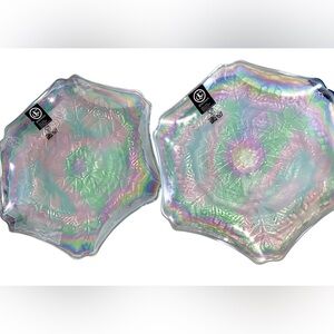 2~ Iridescent glass tray with 3D cube design. By DC or DG glass. Made in Turkey.